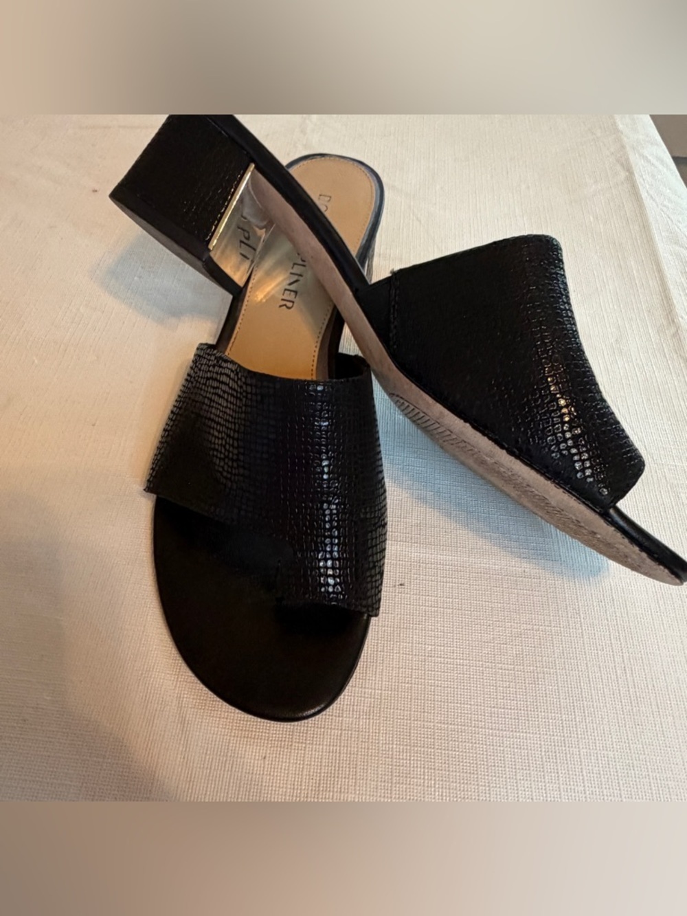 Donald J Pliner Black Textured Slide Mules with Sculpted Heel - Picture 3 of 8
